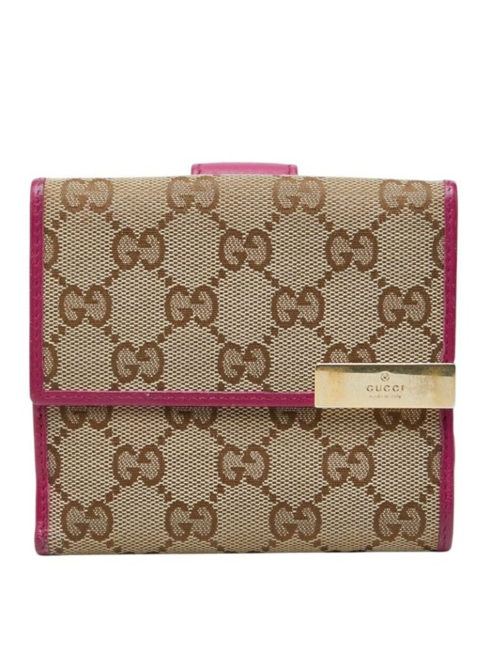 Gucci GG Canvas Metal Plate Bifold Wallet Beige Pink